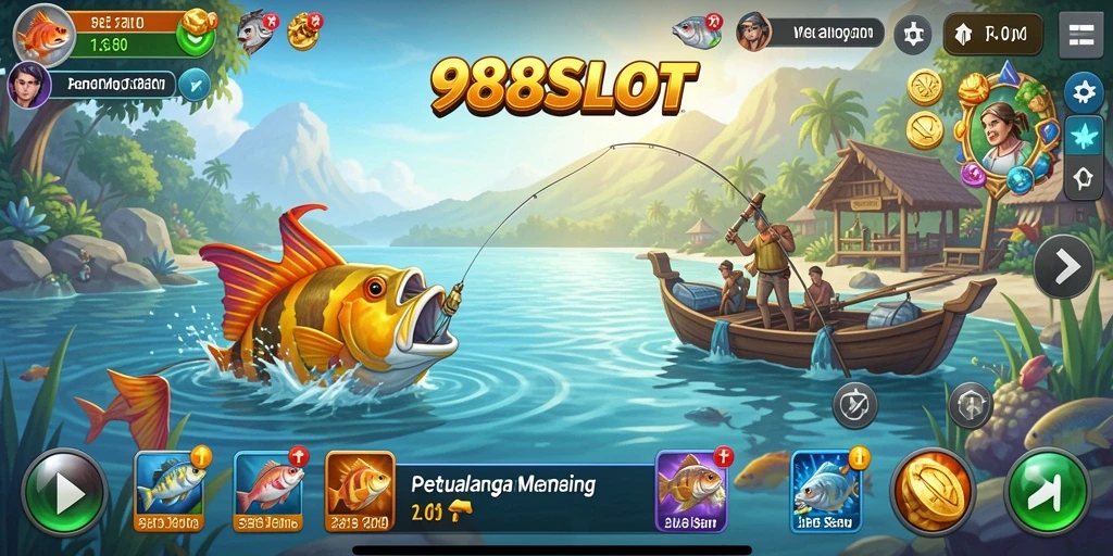 Tampilan gameplay <strong>988SLOT</strong> yang realistis dan mengesankan saat memancing.