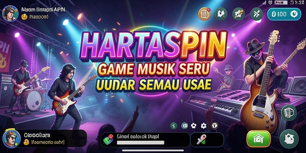 Tampilan gameplay HARTASPIN yang penuh warna dan dinamis.